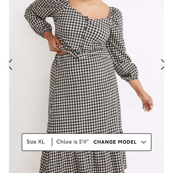 NWT Madewell Gingham Puff-Sleeve Button-Front Crop Top - Picture 7 of 11